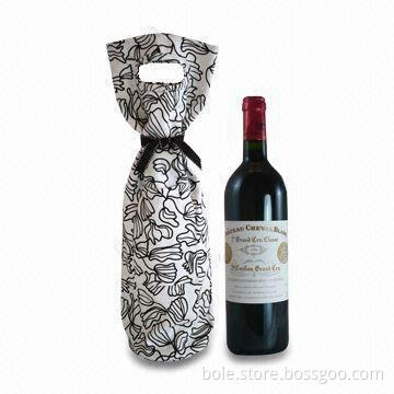Wine Gift Bag with Full Flower Print Pattern Canvas, Die-cut Handle and Ribbon Decoration